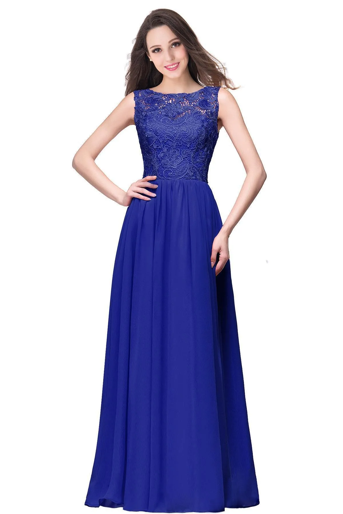 Navy Blue A Line Lace Chiffon Evening Dress Long Appliques Sleeveless Formal Party Prom Gown For Bride Cocktail Vestido de Gala