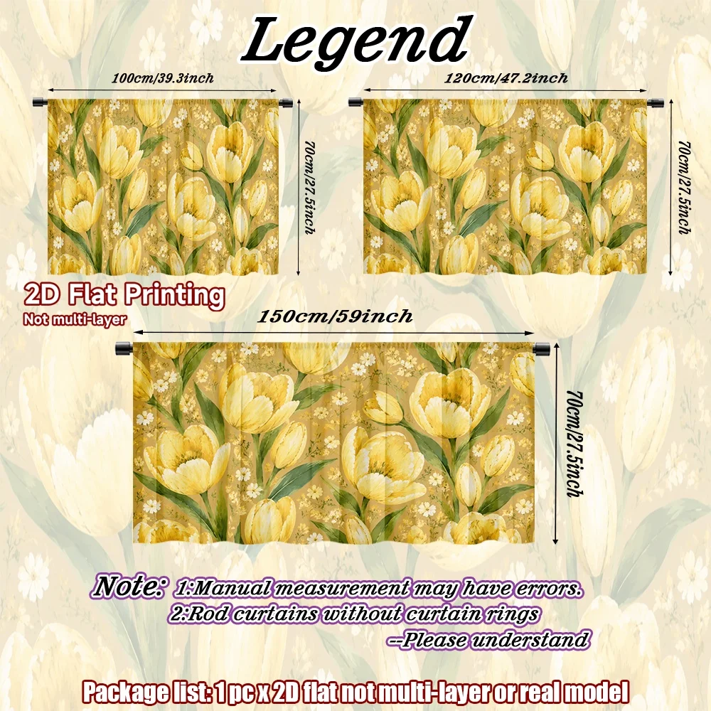 2D flat 1pc Bohemian style short curtains Yellow Tulip Bouquet Digital printing Simple, modern, and comfortable festive