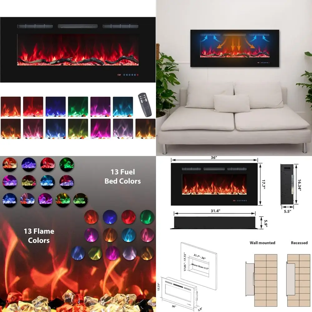 

Energy-Efficient Electric Fireplace Inserts, Recessed and Wall-Mounted with Adjustable Thermostat, Multicolor Flame Effects, Tim