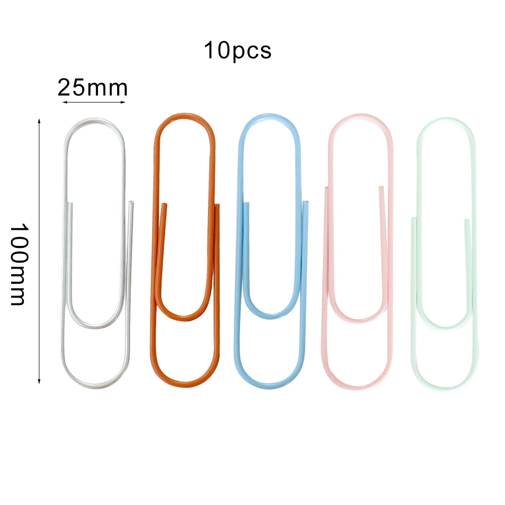 100MM MIX Color Paper Clips Student Stationery Large Metal Clip CUTE Office Accessories BOOKMARK 10Pcs/lot