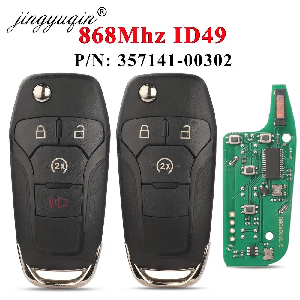 

jingyuqin 868MHz ID49 Chip Flip Remote Car Key 3/4 Buttons for Ford F-150 F-250 Mondeo Fusion Escort Transit Fob 357141-00302