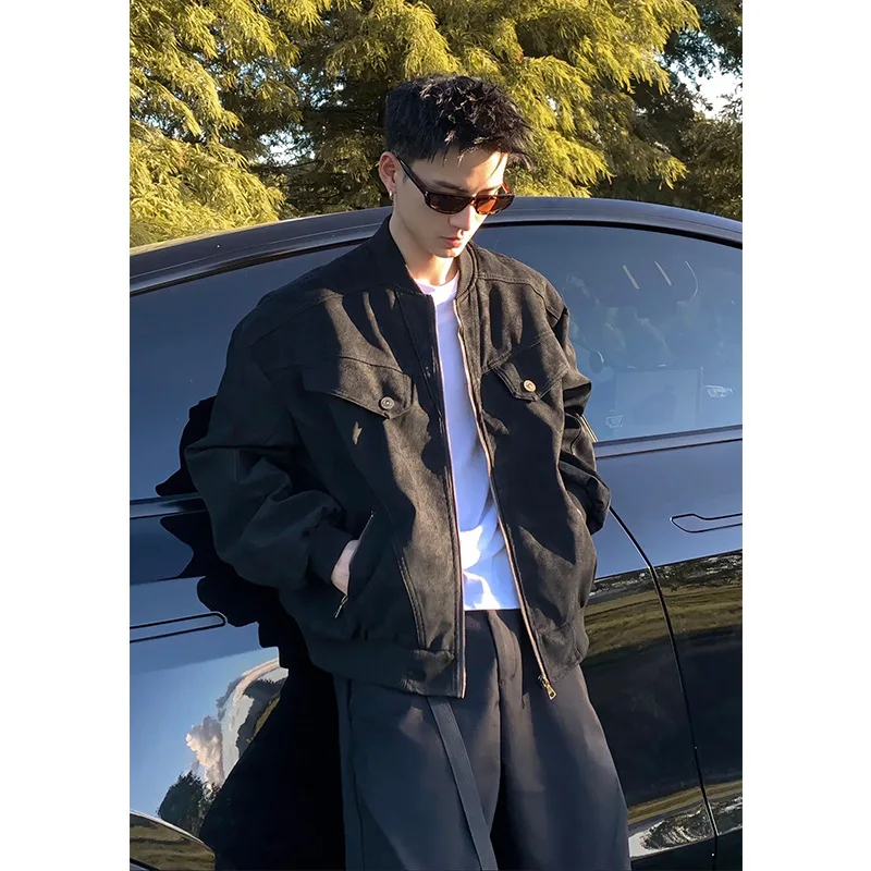 

Мужская короткая куртка в стиле ретро в американском стиле, бейсбольный бомбер Харрингтона с эффектом потертости, повседневная повседневная рабочая одежда, пальто на молнии в японском стиле