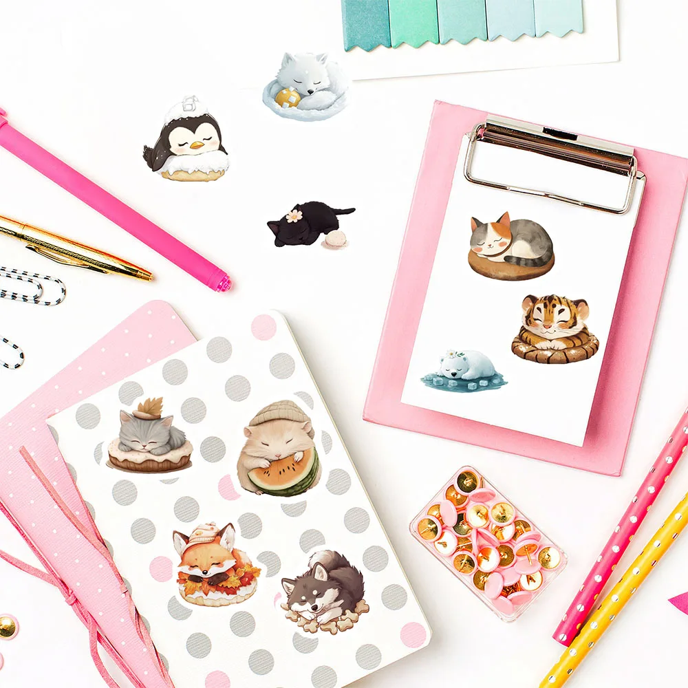 500 個かわいい眠っている動物ロールステッカーノートブック DIY 装飾スクラップブッキングスーツケース車のカップコーヒー電話ラップトップデカールギフト