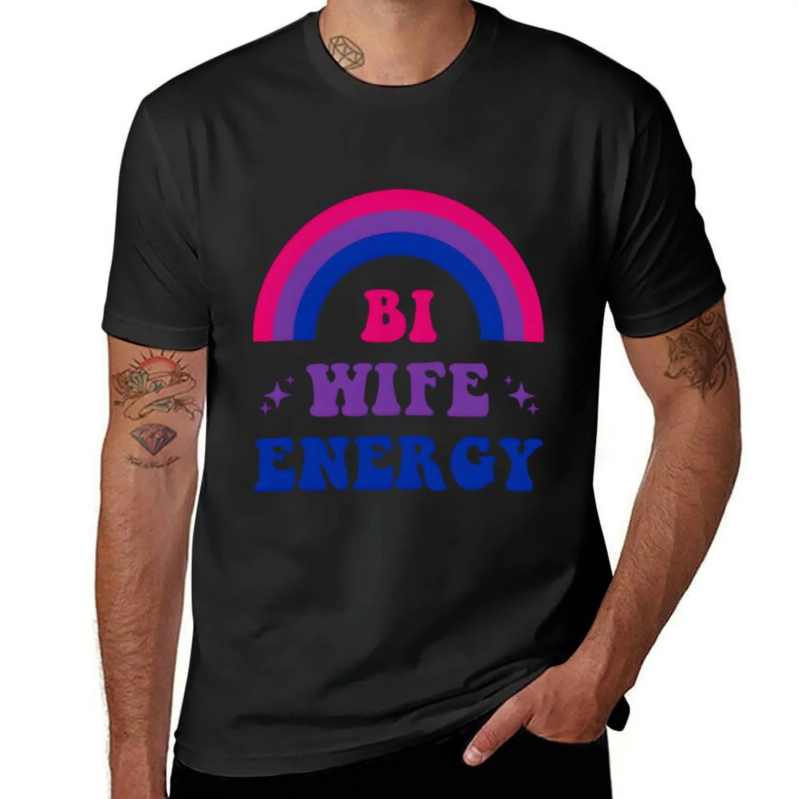

Bi Wife Energy Bisexual Pride Bisexual Flag LGBTQ Support T-Shirt graphics korean fashion mens white t shirts