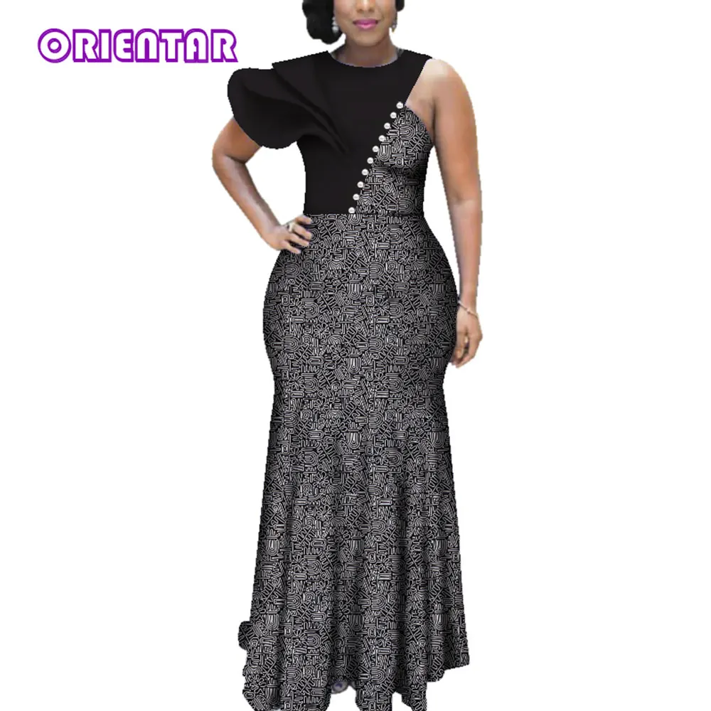 African Dresses for Women African Wax Print Bazin Riche Dashiki Dress Lady Elegant Wedding Party Long Maxi Dress WY3619 image 4