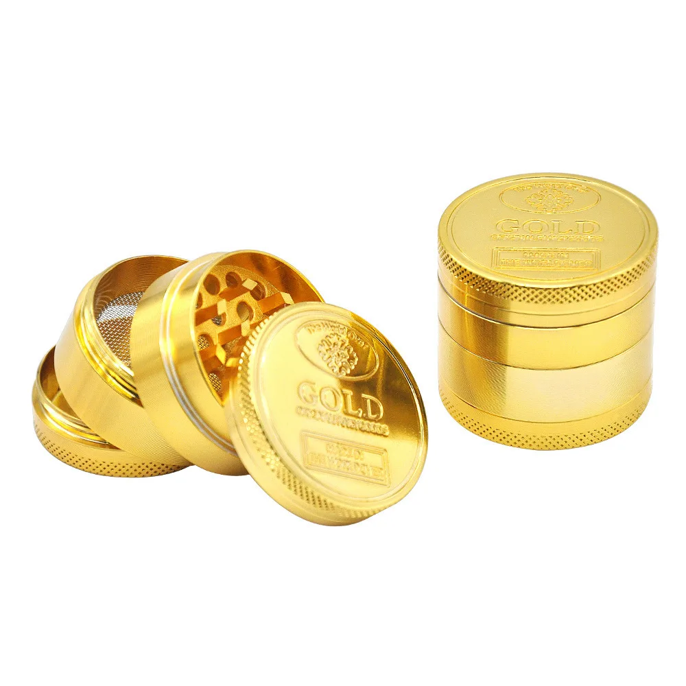 40/50/55/63mm gold coin 4-pieces Herb Tobacco Grinder Smoking Accessories Manual Hand Grass Spice Aluminium zinc Grinder Smoking