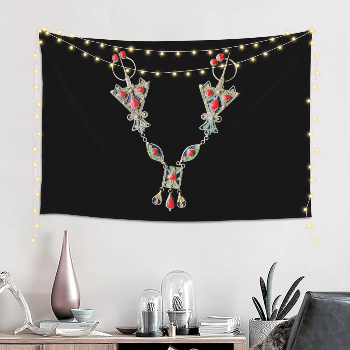 Kabyle Jewelry Amazigh Tapestry Hippie Wall Hanging Aesthetic Home Decoration Tapestries for Living Room Bedroom Dorm Room