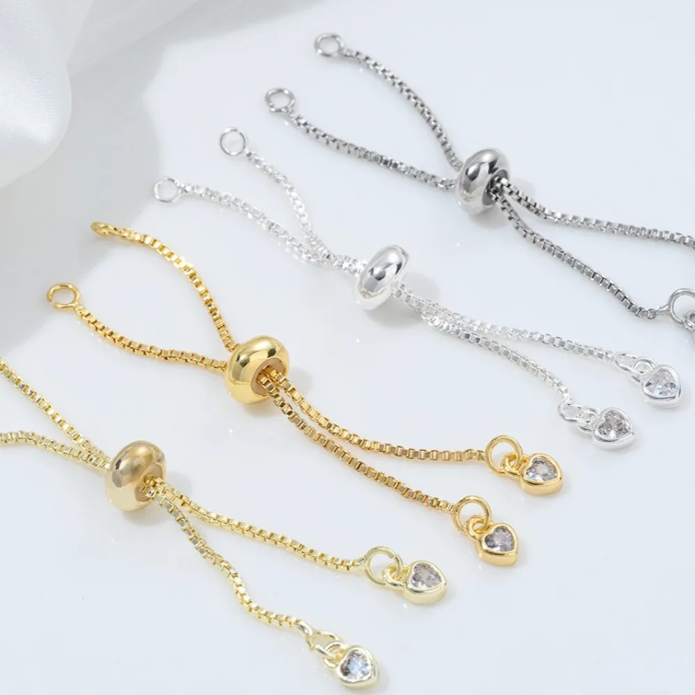 

Медные застежки 18-каратного золота, серебряные силиконовые бусины в форме сердца, циркониевая подвеска, регулируемая удлинительная цепочка, браслет «сделай сам», выдвижной