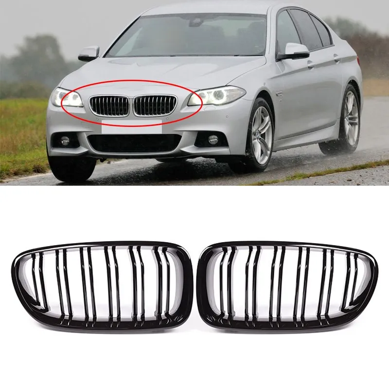 

For 10-17 BMW 5 Series F10 F11 F18 520i 528i 530i 535i Front Bumper Grill Kidney Double Slats Racing Grille Thickened Material