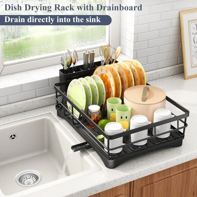 

Stainless Steel Dish Rack for Kitchen Counter, Large-Capacity Dish Drainer with Cutlery Holder, Kitchen Organizer for Dishes