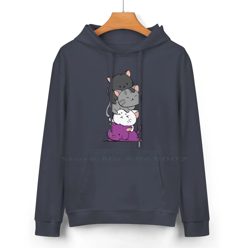 Kawaii Cat Pile Anime Hoodie-Asexual Pride Flag Kittens Pure Cotton Hoodie Sweater 24 Colors Ace Pride Kittens Asexual Pride