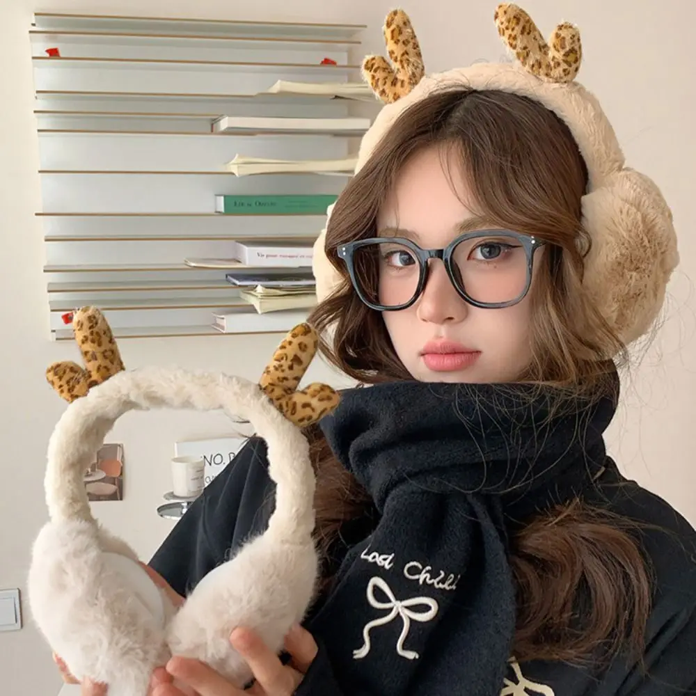 Cache-oreilles en peluche imprimé léopard pour filles, cache-oreilles épais, confortable, cerf, bois, oreillette, fourrure, couverture, hiver, 216.239.