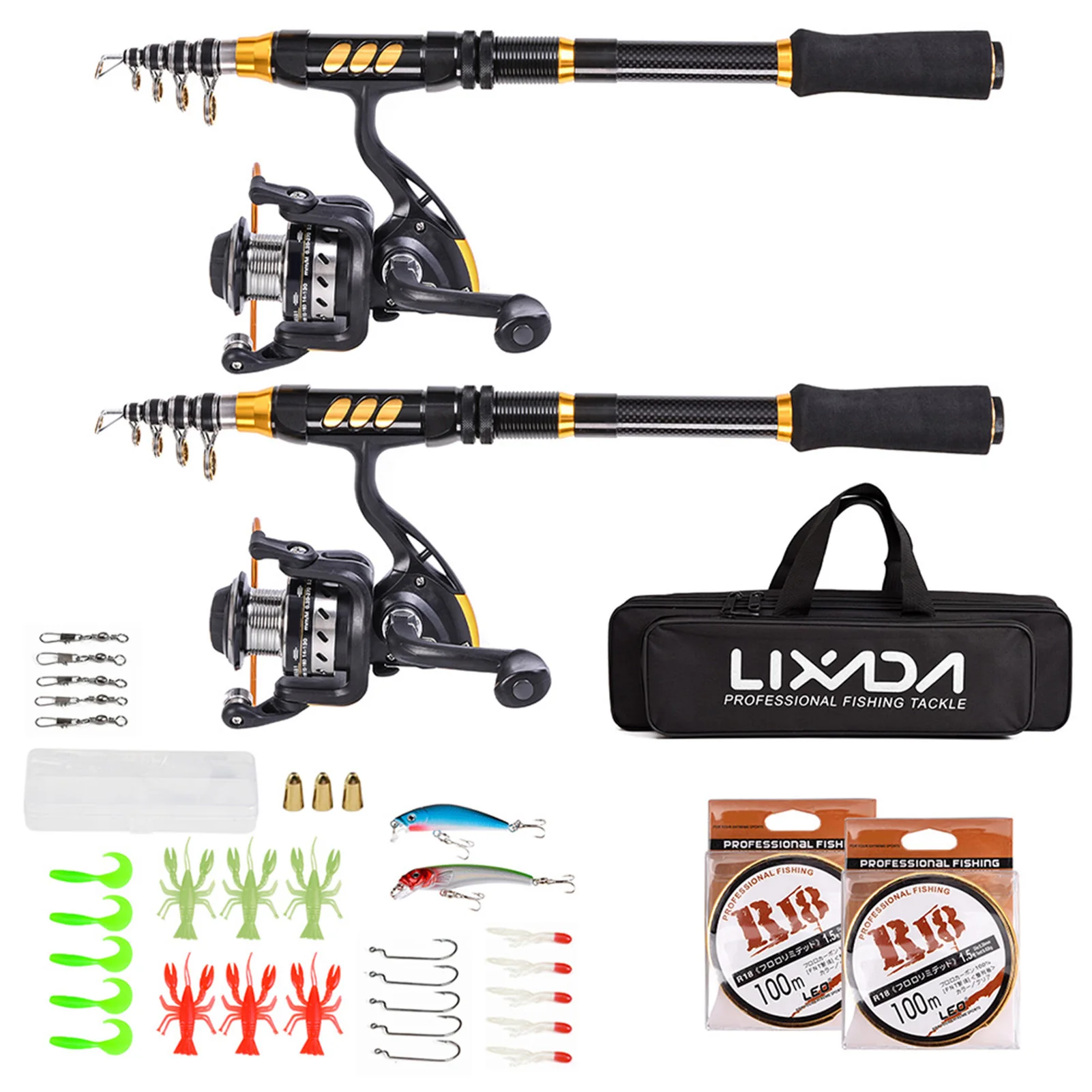 

Комплект для рыбалки из 2 предметов: телескопическая удочка и катушка, полный набор для спиннинговой ловли, органайзер для снастей, набор удилищ, 100 м лески, приманки