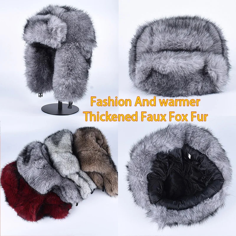 Luxury Russian Faux Fur Hat Women Ushanka 2024 Autumn Winter Warm Snow Bomber Cap Stylish Plush Furry Earflap Trapper Hats