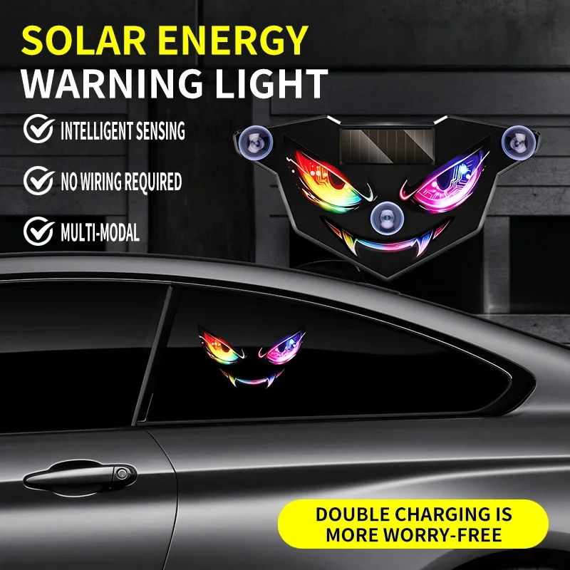 Solar Power Devil Eye Car Lights Demon's Eye Dynamic Expression LED Light With Suction Cup Rechargeable Ambience Lamp Decoration