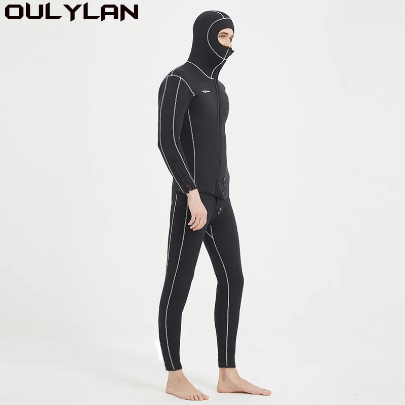 Oulylan Wetsuit Men's Scuba Warm Diving Snorkeling Surfing Spearfishing Suits 5MM Neoprene Hooded Split Diving Suit