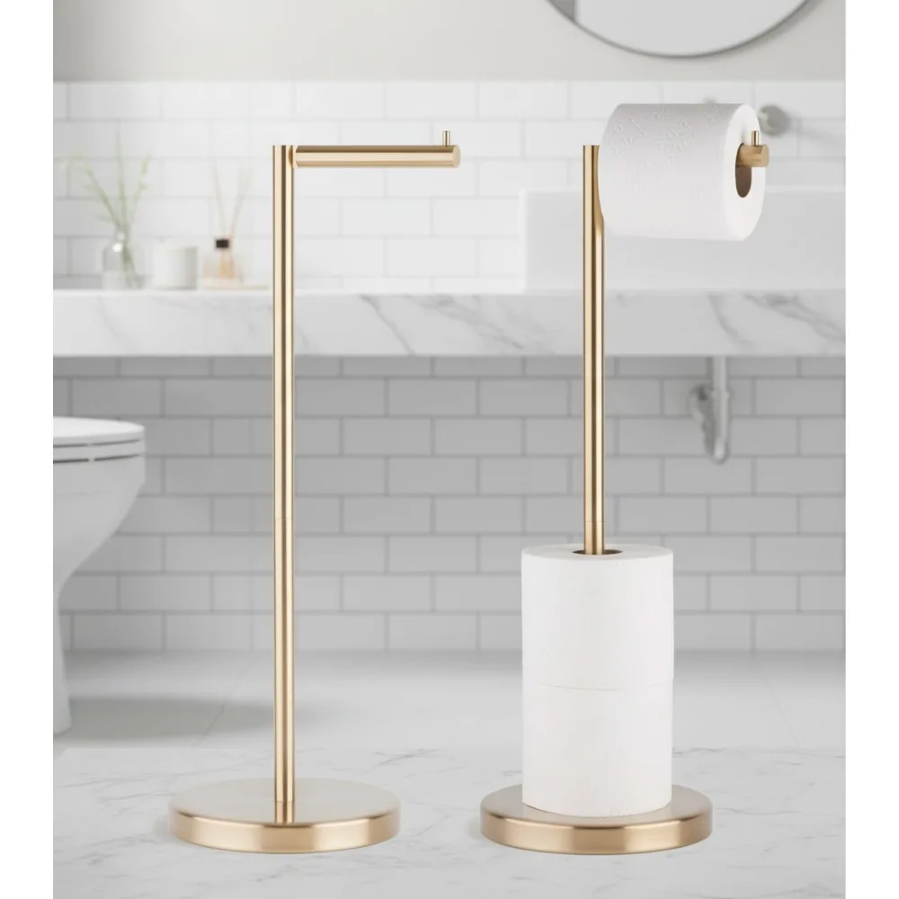 

Freestanding Toilet Paper Holder Stand with Storage for 4 Rolls, Stainless Steel Brushed Gold for Bathroom Apartment RV