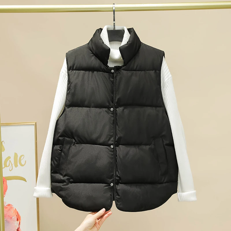 PinkyIsBlack 2023 New Black Stand Collar Vests Women Fashion Zipper Elegant Autumn Winter Short Vests Female Warm Waistcoat