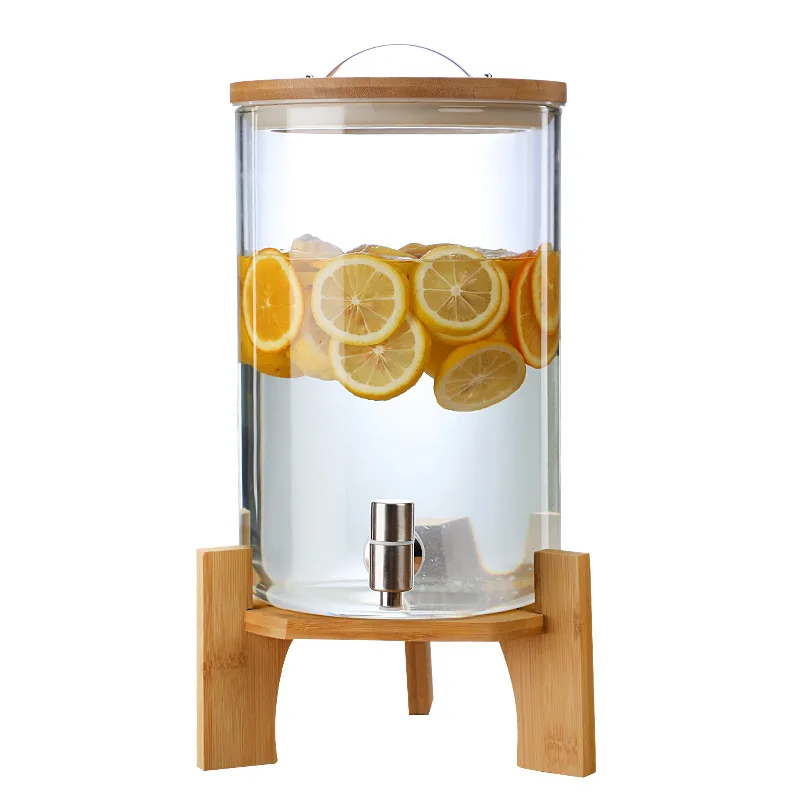 دلو زجاجي ذو غطاء كبير مقاوم للحرارة العالية مع صنبور: بيرة، فحم الكوك، إبريق الماء البارد، جرة النبيذ