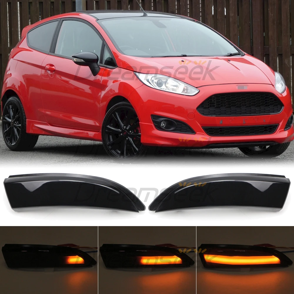 Smoke Lens LED Side Rearview Mirror Light for Ford Fiesta MK7 2008-2017 Indicator Blinker w/ Dynamic Sequential Turn Lamp Light
