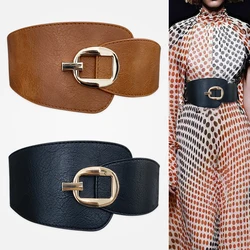 Plus Size Big Stretch Cummerbunds Y2K Waist Big Elastic Waistband Designer Belts For Women Rotate Buckle Dress Corset Brown