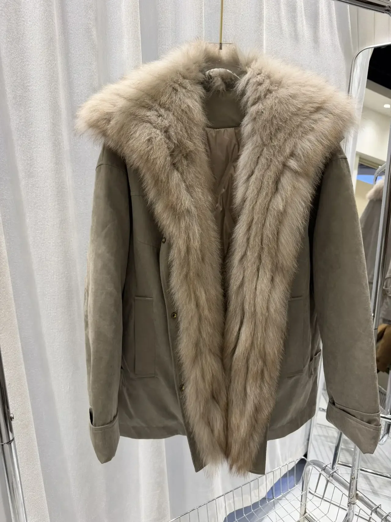 OFTBUY Winter Warm Real Suede Jacket Button Thick Padded Fashion Loose Outerwear Women Luxury Fox Fur Collar Goose Down Parka