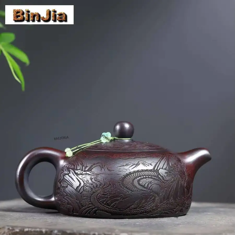 600ml Creative Yixing Purple Clay Teapots Handmade Half Moon Pot Raw Ore Antique Black Mud Kettle Chinese Zisha Tea Set Supplies