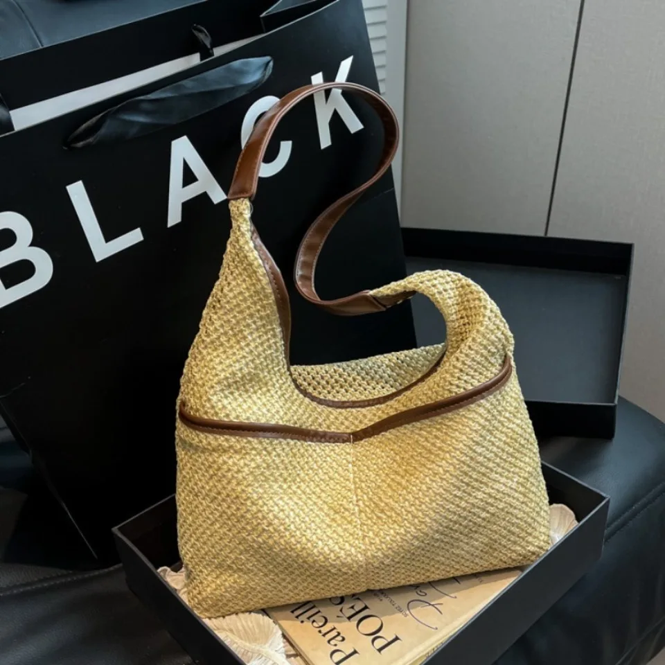 

Casual Beach Summer Popular Woven Mother-in-law Bag 2026 Fashionable One-shoulder Seaside Travel Beach Straw Bag Women Handbags