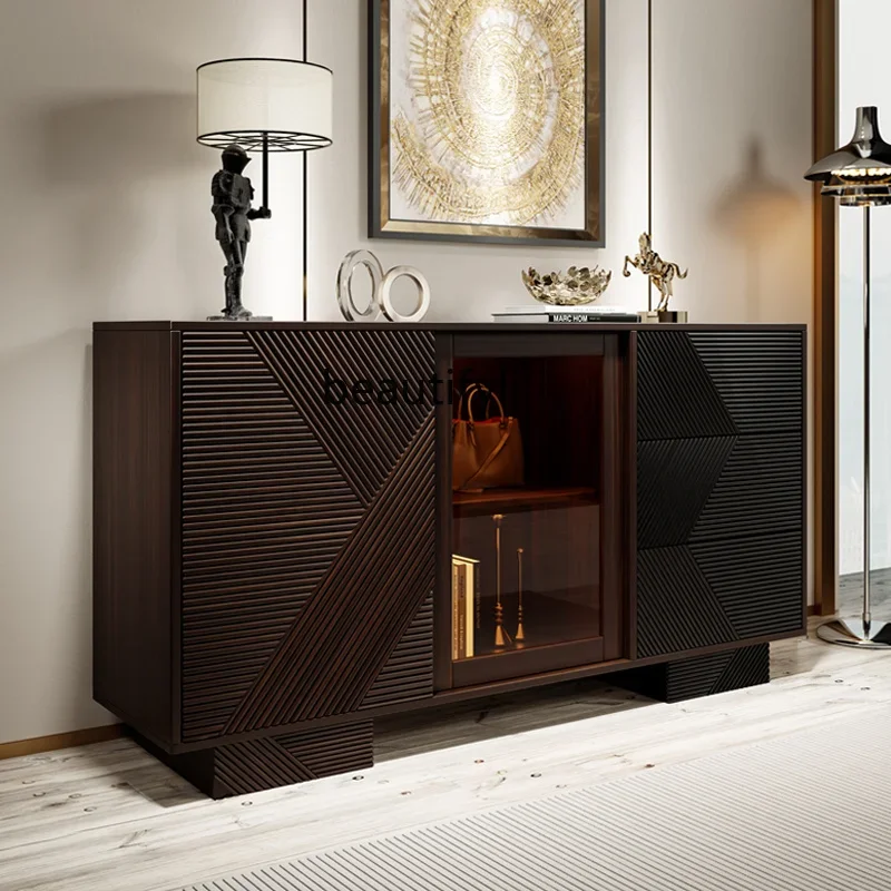 

A50 Italian minimalist side cabinet premium solid wood sliding door wine cabinet restaurant walnut entrance