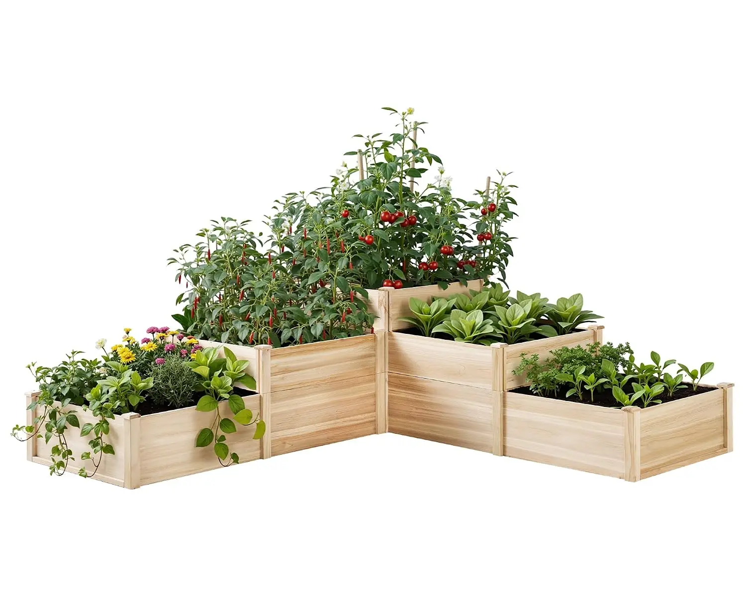 3-Tier Raised Garden Bed, 28 Inch Depth Fir Wood Planter Box for Outdoor Gardening with Dividers, Tool-Free, Customized