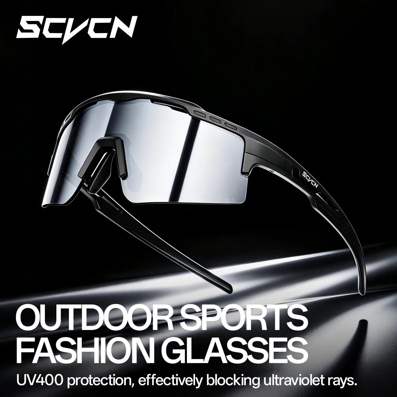 SCVCN Photochrome Fahrrad-Sonnenbrille UV400 für Damen und Herren, Winddichte Outdoor-Sportbrille für MTB, Rennrad, Wandern, Laufen, Golf