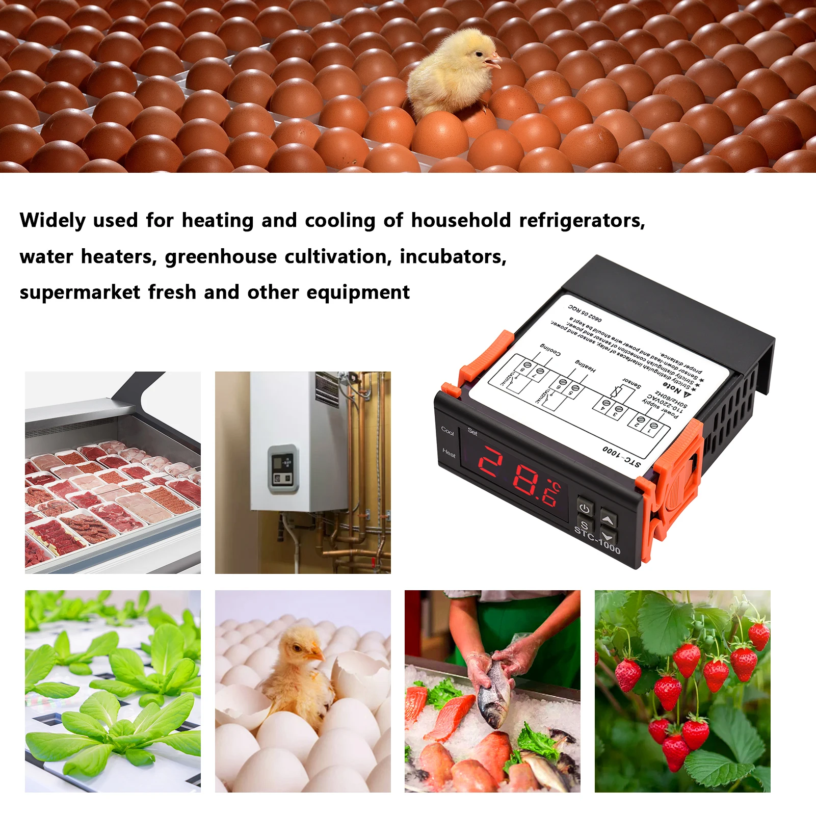 Digital Temperature Controller STC-1000 Temperature Regulator AC 110~220V Refrigerator Thermostat Support Heating/Cooling