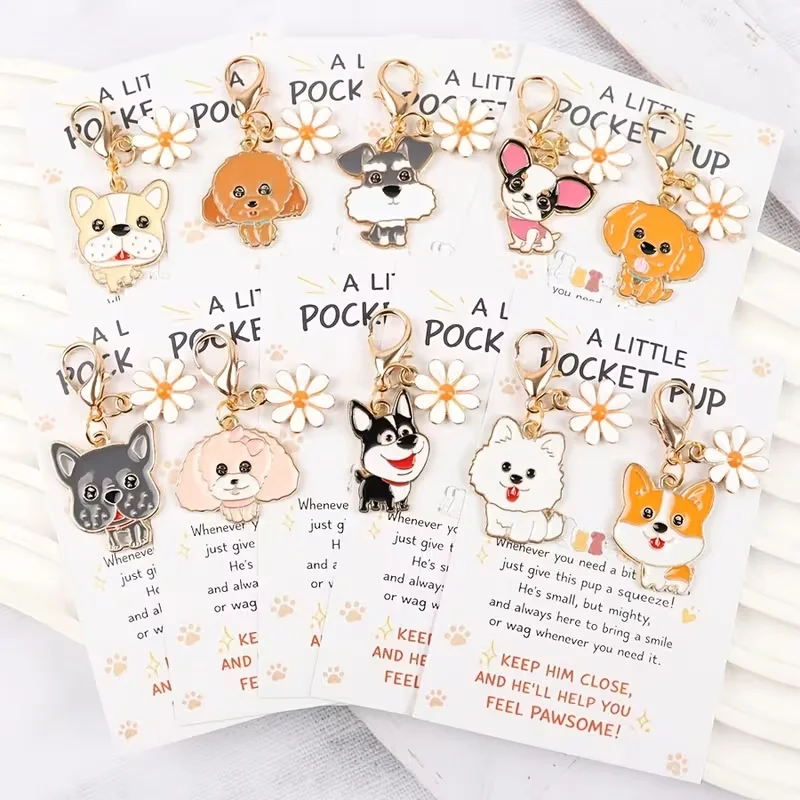 10 Cute Cartoon Puppy Keychains—2D Animal-Themed Keychains, Bag Decoration Pendants, with Inspirational Greeting Cards; Perfect Gift for Dog Lovers, Suitable for Holidays, Birthdays, and Parties, Unisex, Party Favors, Fun Keychain Design, Lightweight Key Pendant, Durable Keychain, Decorative Keychain, Pet Lover Accessories view 5