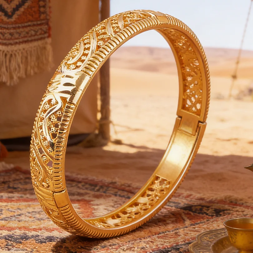 24K Gold Color Bangles for Women Ethiopian Middle East Wedding Jewelry, Dubai Bracelets Wedding Jewelry