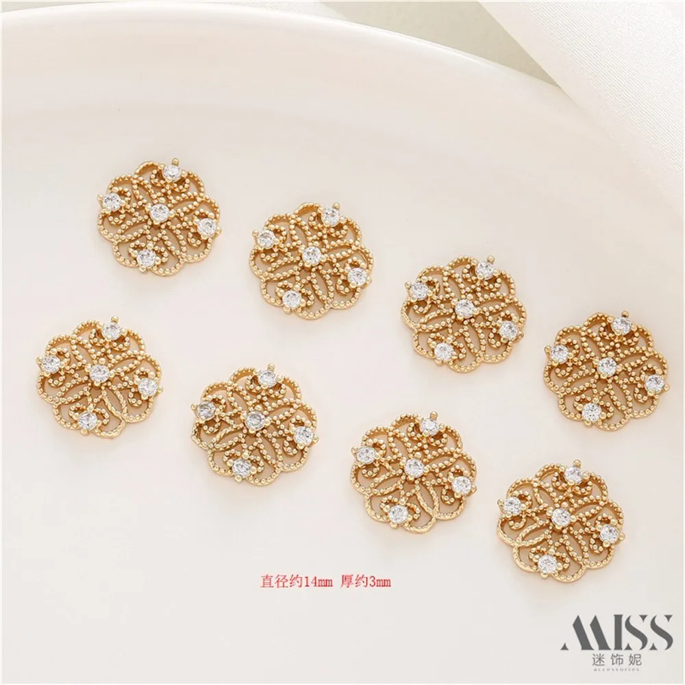 

14K Gold-wrapped Zircon Hollow Lace Pattern Pendant DIY Accessories Handmade Bracelet Necklace Charm Pendant