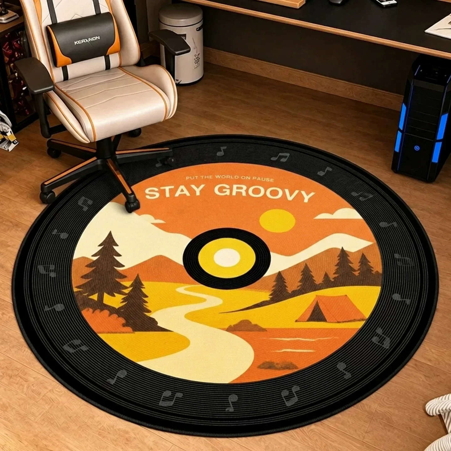 Vinyl Record-style Round Rug for Living Room Bedroom Mats Non-slip Carpet Light Luxury Lounge Gaming Room Rugs Chair Floor Mat
