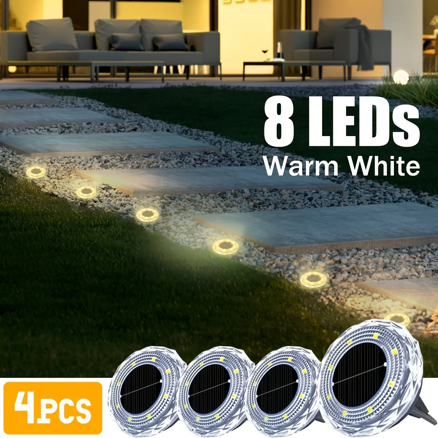4PCS Solar Lights Outdoor 8LEDs Disk Underground Lamp Spotlight Buried Solar Light for Home Garden Lawn Yard Decoration