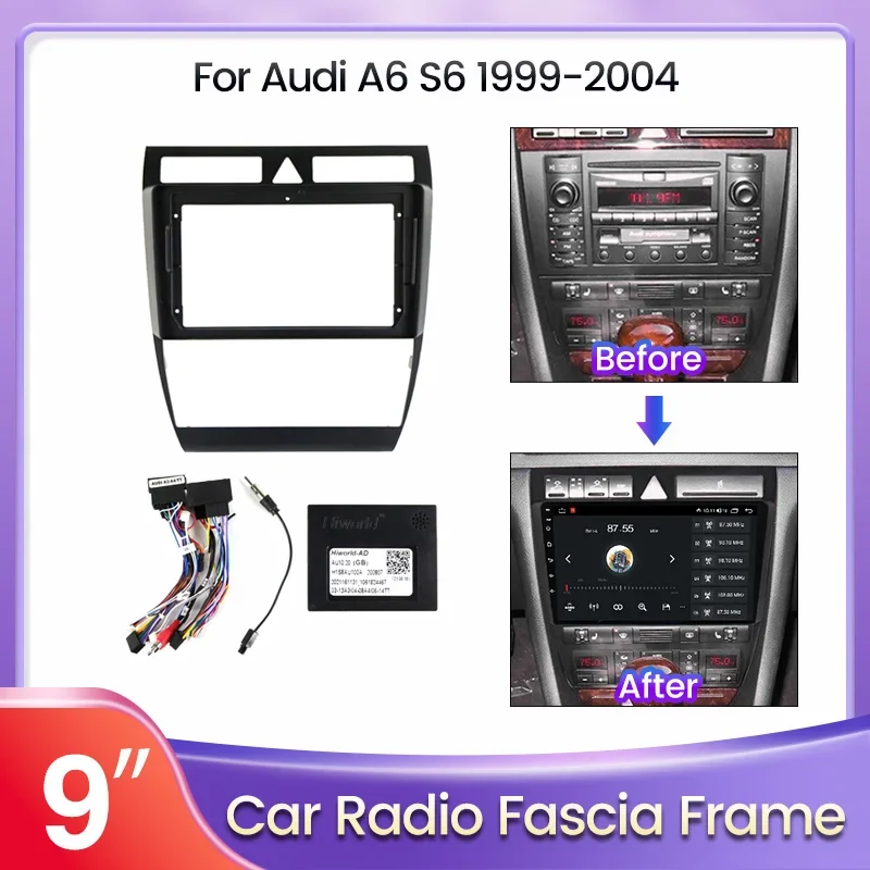 

Car Radio Fascia Frame Adapter for Audi A6 C5 1997-2004 S6 2 1999-04 RS6 1 2002-2006 Dashboard Kit Audio Face Plate Cable Canbus