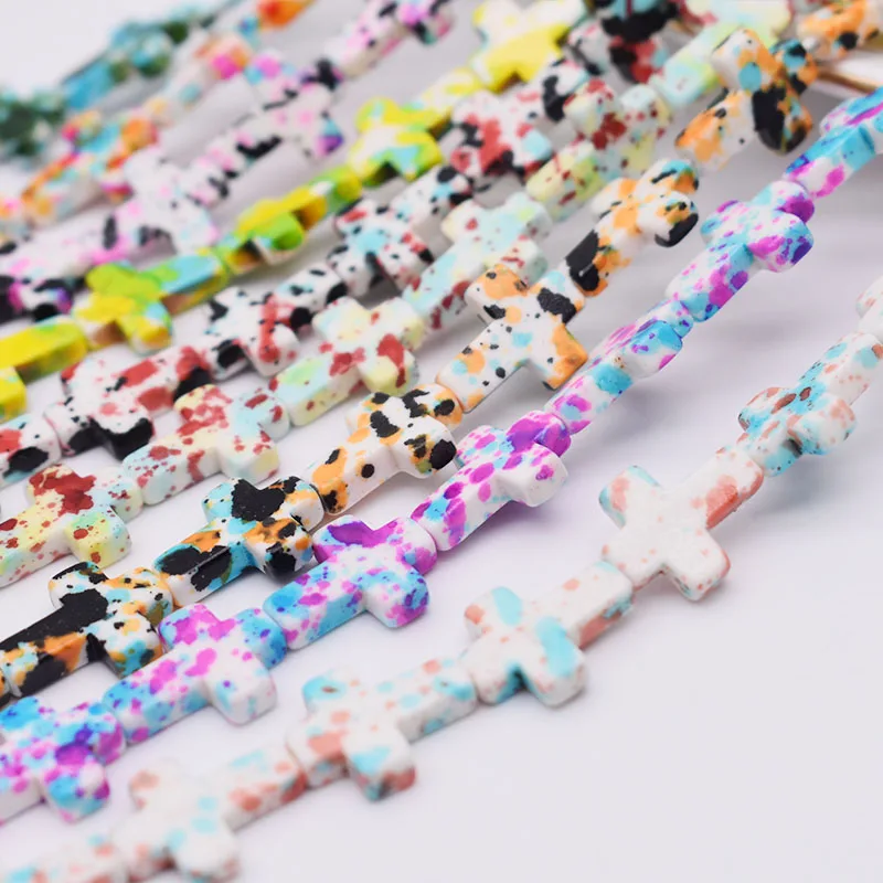 New Color Cross Natural Turquoises Beads 12x16mm Bright color Cross Shape Loose Spacer Beads For Jewelry Making DIY