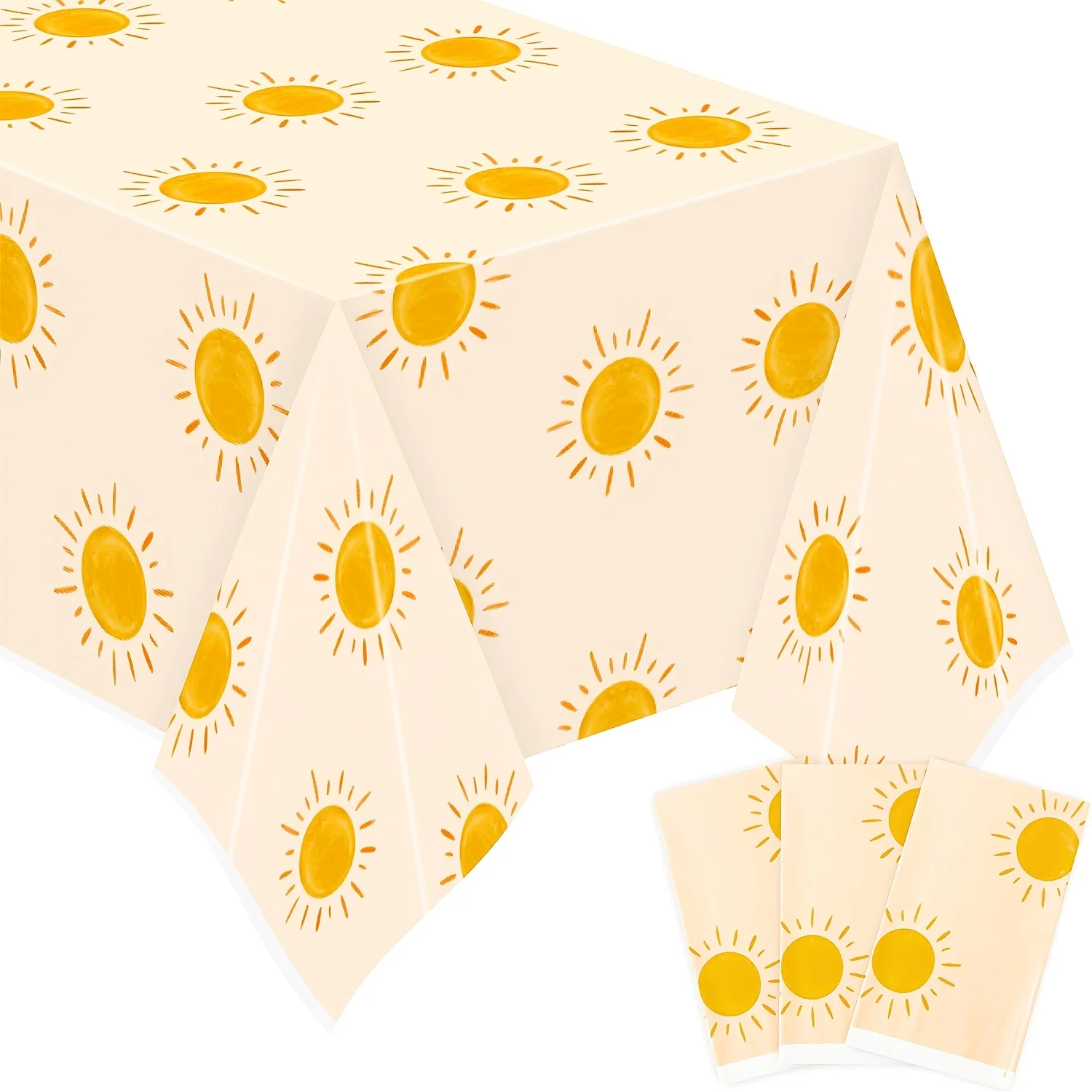 Bohemian Sun Birthday Party Tablecloth, Bohemian Hippie Sunshine Pattern Rectangular Table Cover, Sun Theme Party Decor, All Sea