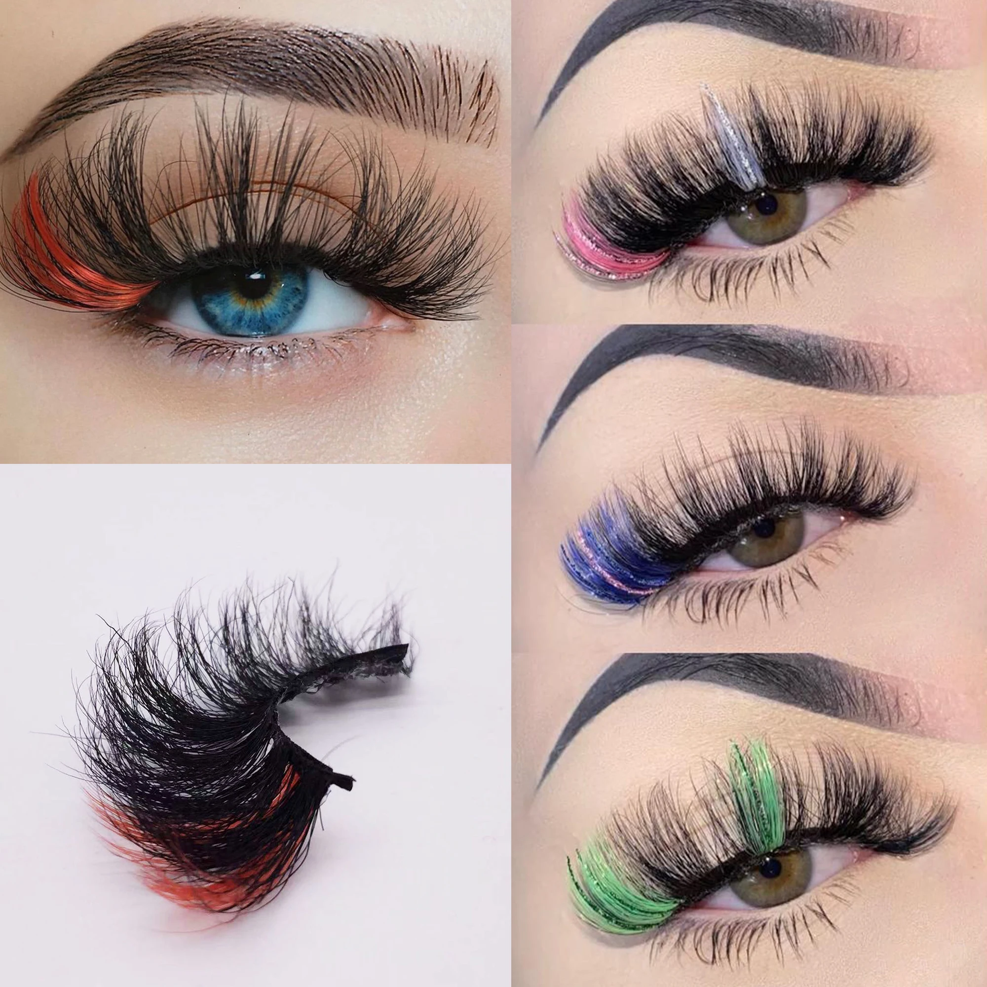 Wholesale Rainbow Eye Lashes Cruelty Free Silk Colored Eyelashes Dramatic Makeup Beauty Purple/pink/blue Cilias 25MM Lashes