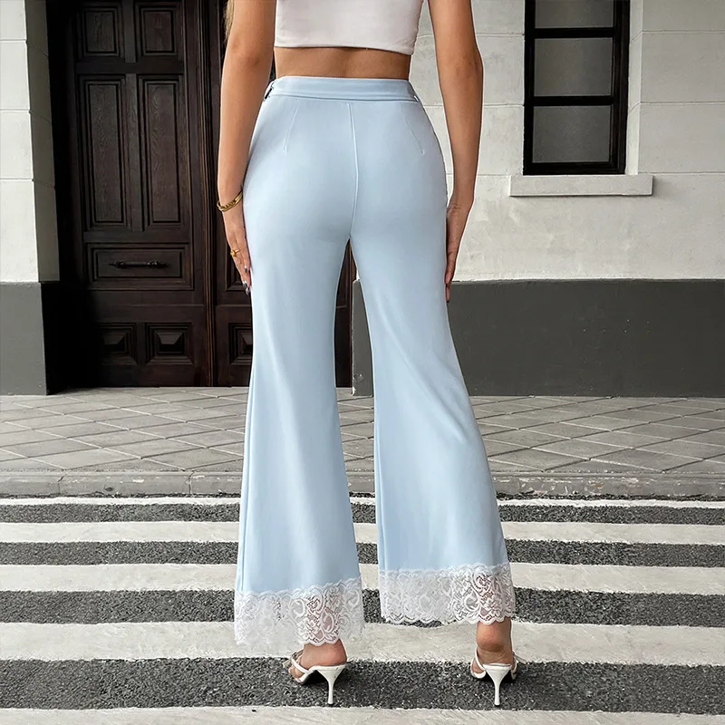 2025 Spring and Summer Leisure Elegant High Waist Lace Solid Color Women's Flared Trousers