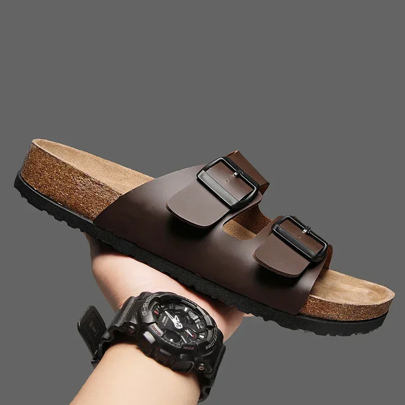 Birkenstok-Chanclas De Corcho De Cuero Para Hombre, Zapatillas Retro De Verano, Sandalias De Playa Informales A La Moda, Novedad