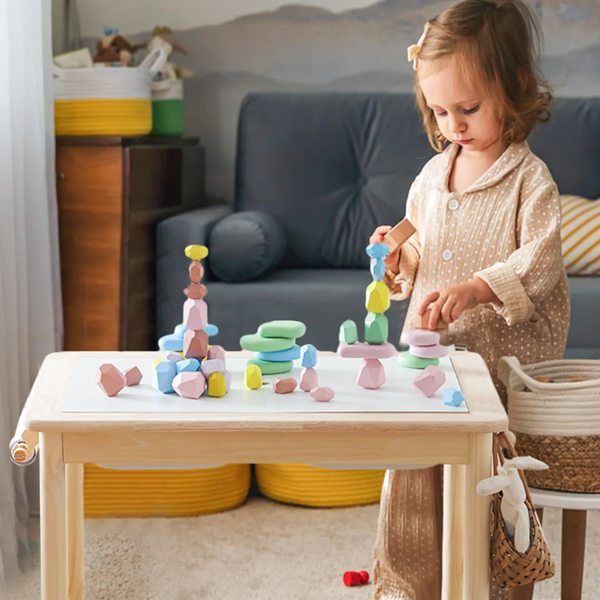 Cross-border solid wood children's game table Wooden integrated sensory training table