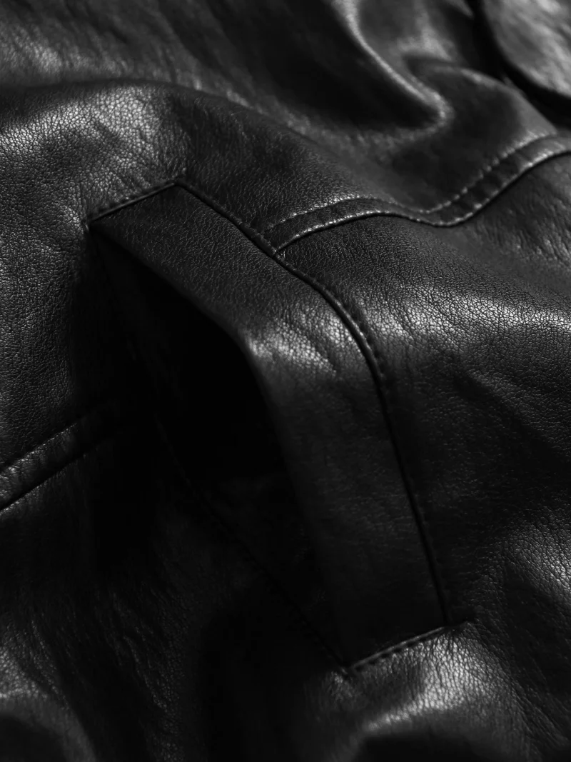 Giacca in ecopelle con colletto in maglia impiombata - Blu scuro, design snellente oversize, cappotto da donna a maniche lunghe autunno 2025 W584