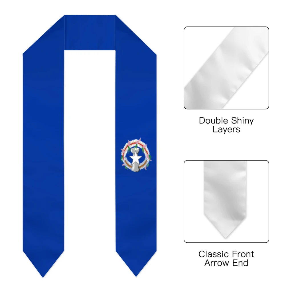 Graduation Sash Northern Mariana Islands Flag scarf Shawl Stole Sapphire Blue with Star Stripe Bachelor Gown Accessory Ribbon