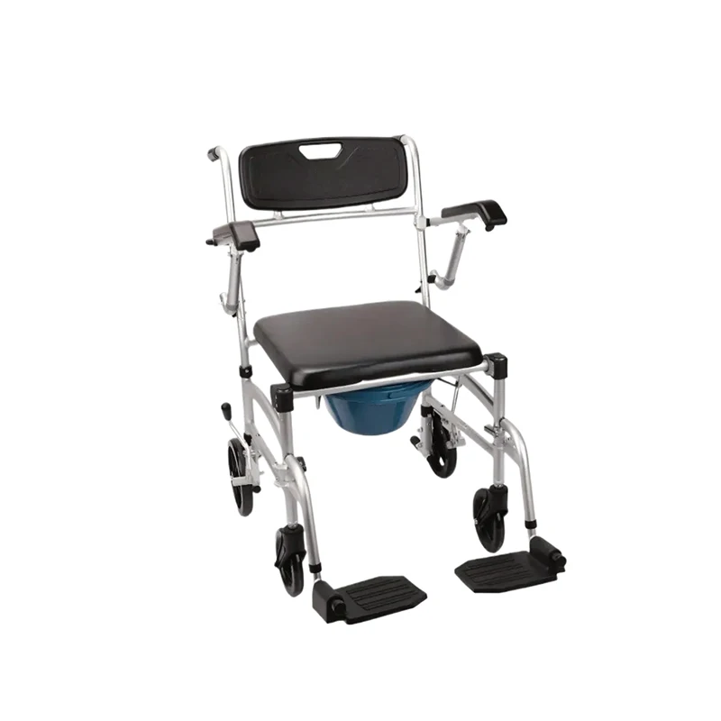 Multifunctional Foldable Wheel Commode Chair, Mobile Toilet Seat for Adults, Seniors, Handicapped, Bathroom Safety Equipment