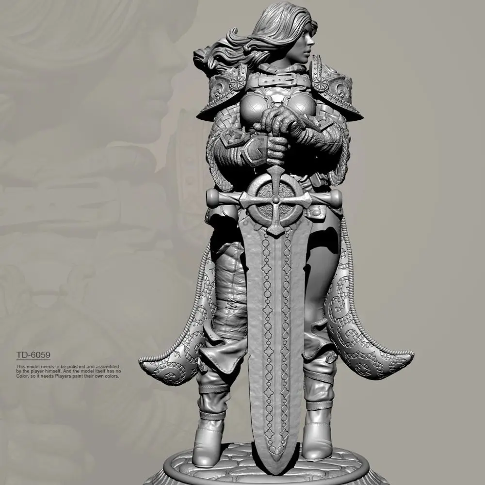 38mm 50mm 75mm Sword Girls Goddess Resin White Mold Self-assembly Figurines DIY Coloring Miniatures Decoration Crafts