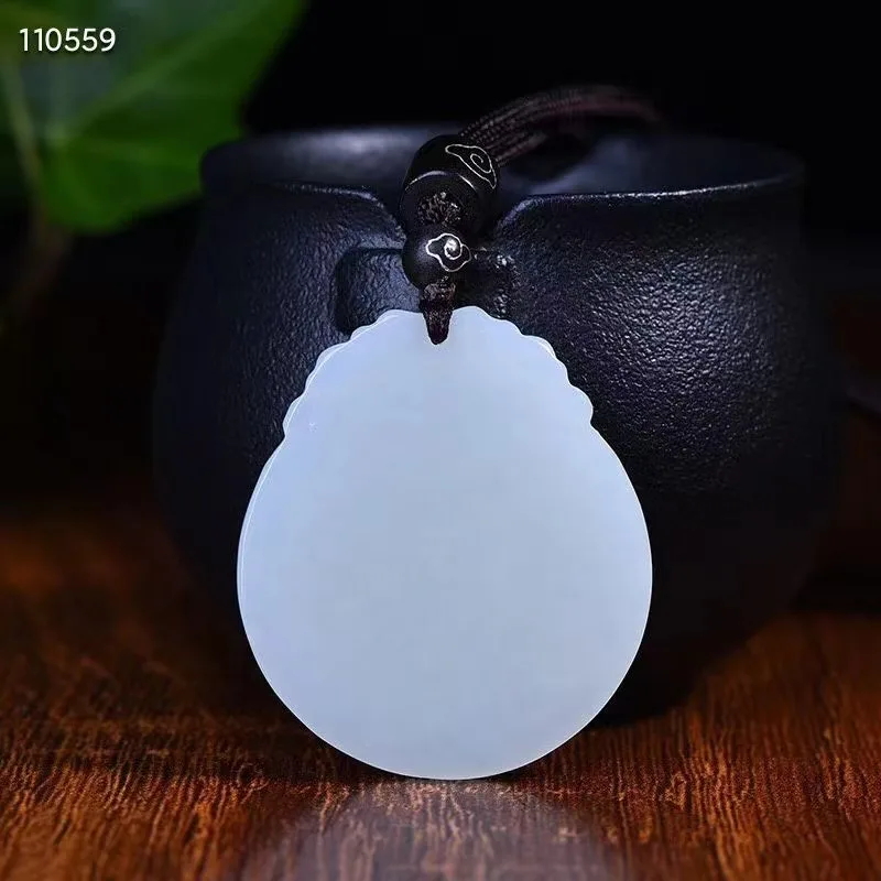 Natural 100% real white hetian jade carve Buddhism bless peace pendant necklace jewellery fashion for women men lucky gifts