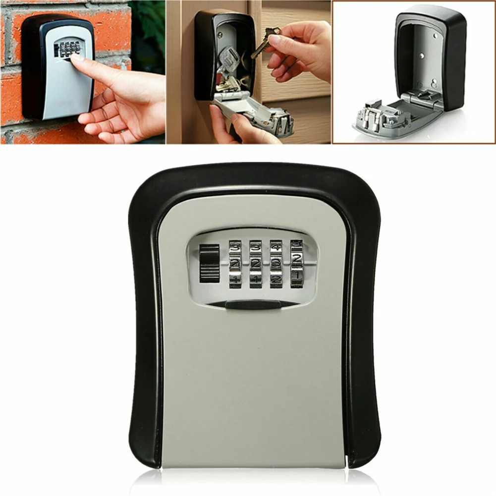 

Wall Mount Key Lock Box 4 Digit Password Code Security Lock No Key for Home Office Key Safe Secret Storage Box Organizer